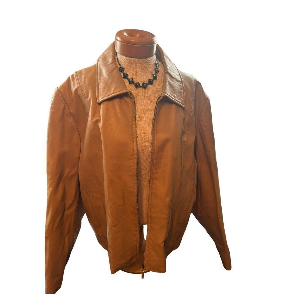 Women's Pamela McCoy Tan Leather Jacket Size 2XL